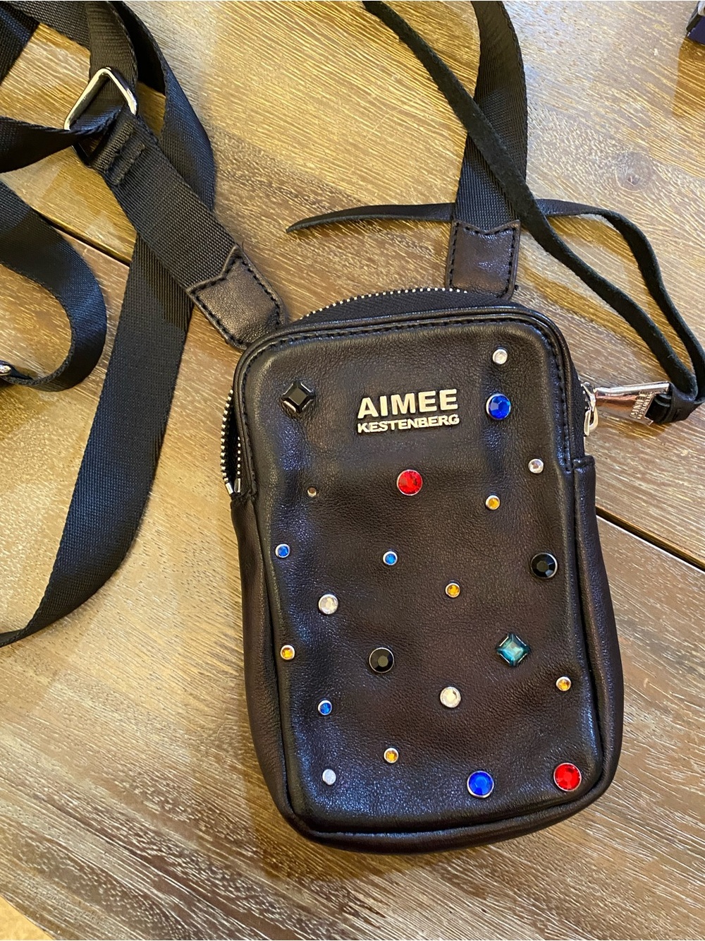 Aimee kestenberg just sayin gem stud black leather crossbody